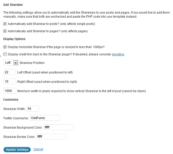 ShareBar WordPress Display Settings ShareBar WordPress Display Settings