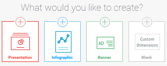 Choosing from Visme's main available options.
